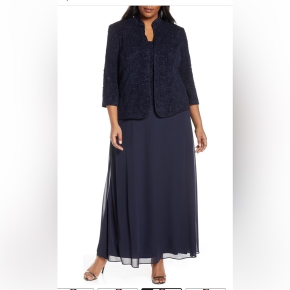 Alex Evenings Mock Two-Piece Gown With Jacket size 20W New Navy color - Picture 2 of 7
